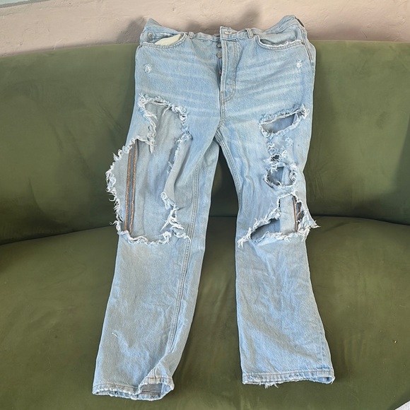 Zara Denim - Zara High Rise Distressed Light Blue Jeans